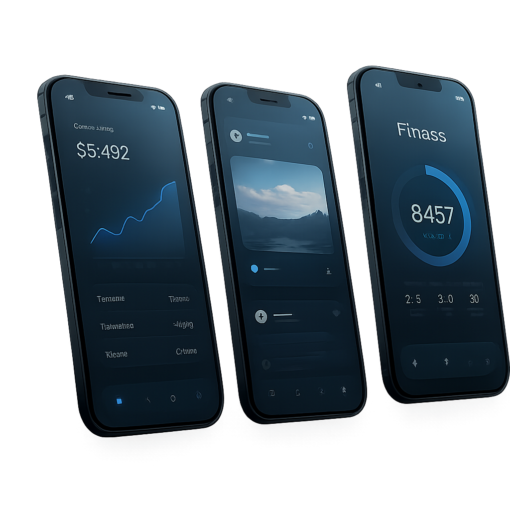 Mobile apps developed by Kronux Entertainment displayed on three smartphones